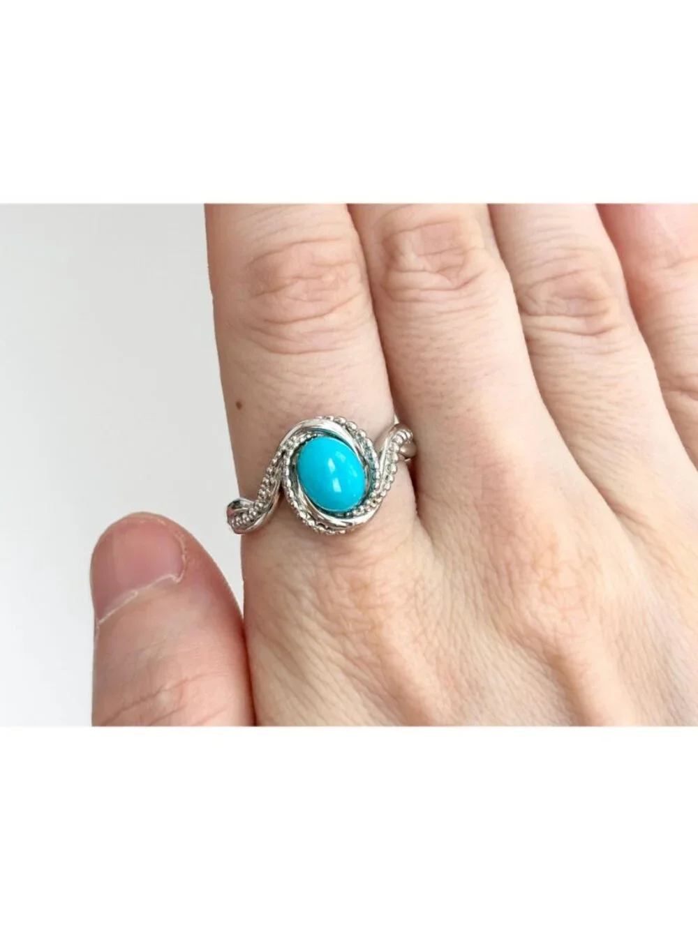 Sleeping Beauty Turquoise Stone Sterling Silver 925 Vintage Ring - sz 11.25